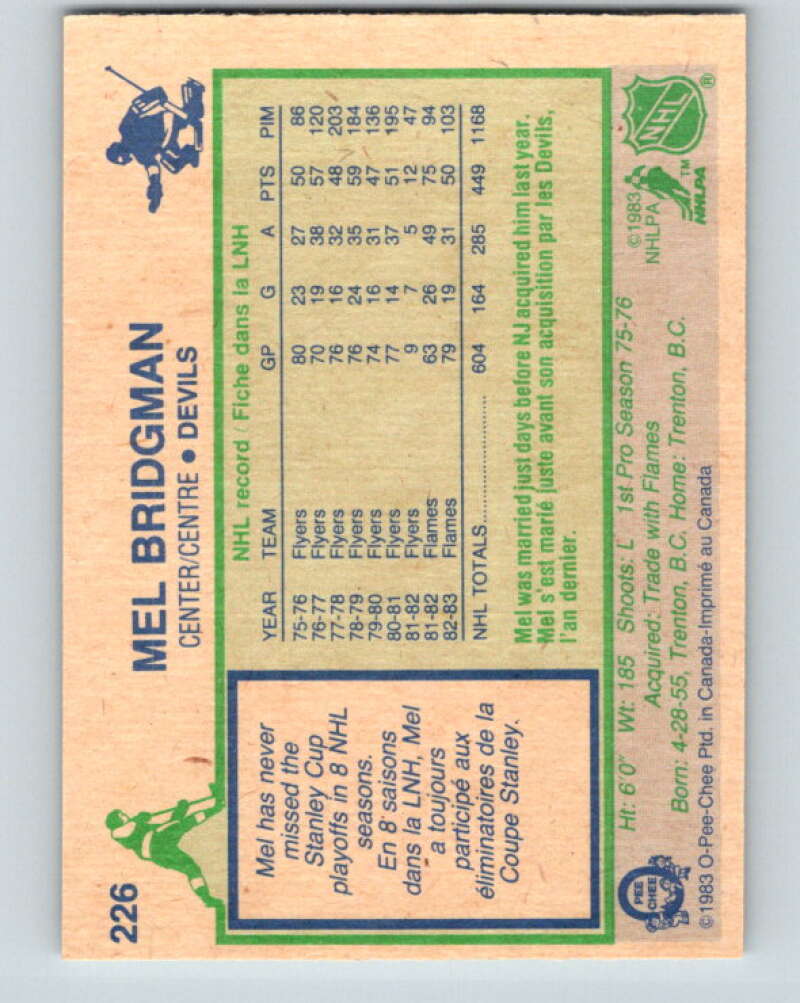 1983-84 O-Pee-Chee #226 Mel Bridgman New Jersey Devils V27447