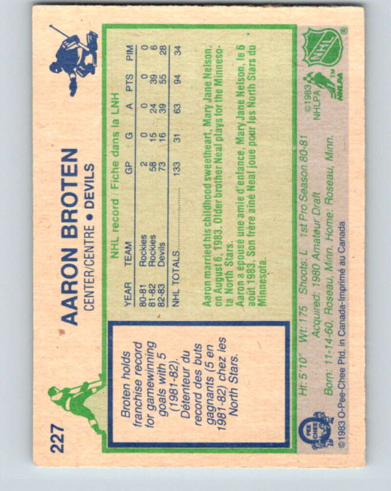 1983-84 O-Pee-Chee #227 Aaron Broten New Jersey Devils V27449