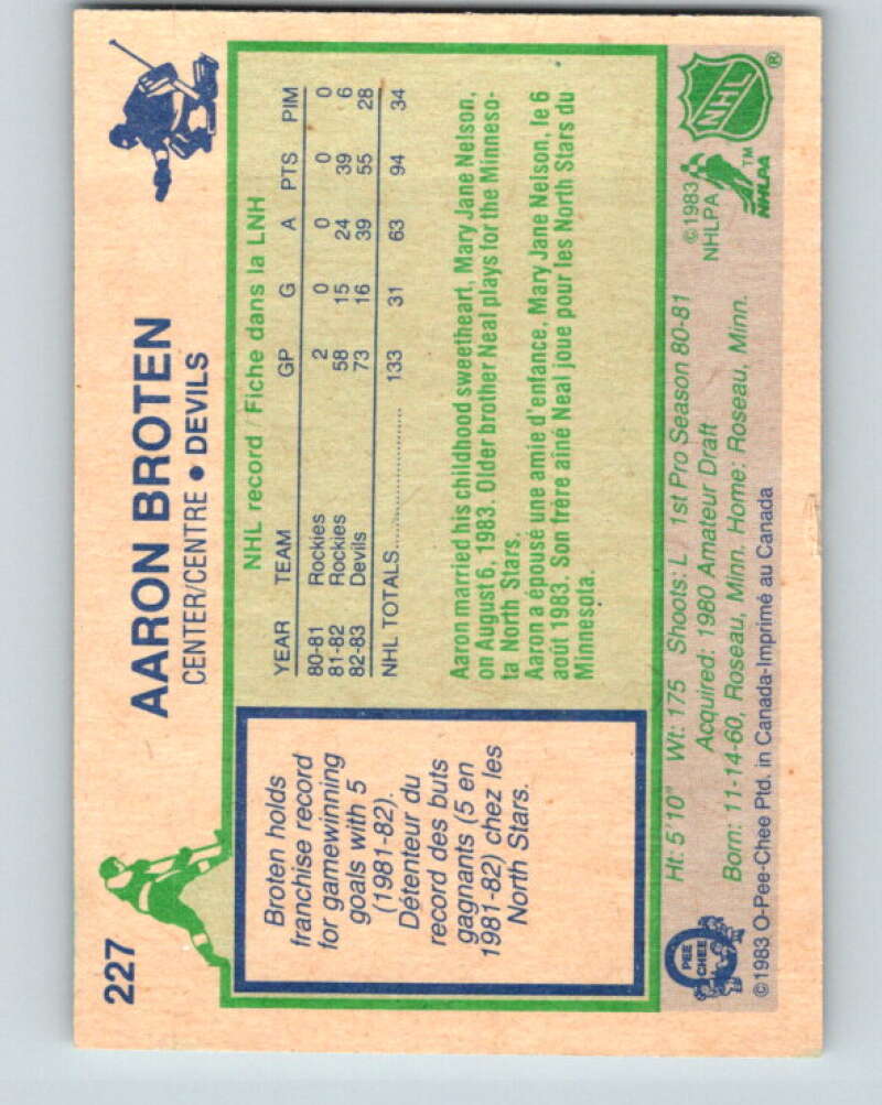 1983-84 O-Pee-Chee #227 Aaron Broten New Jersey Devils V27451