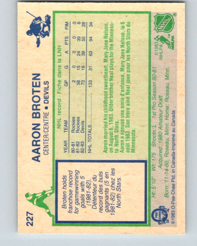 1983-84 O-Pee-Chee #227 Aaron Broten New Jersey Devils V27452