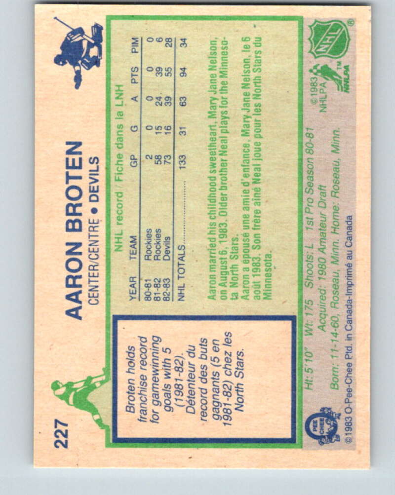 1983-84 O-Pee-Chee #227 Aaron Broten New Jersey Devils V27453