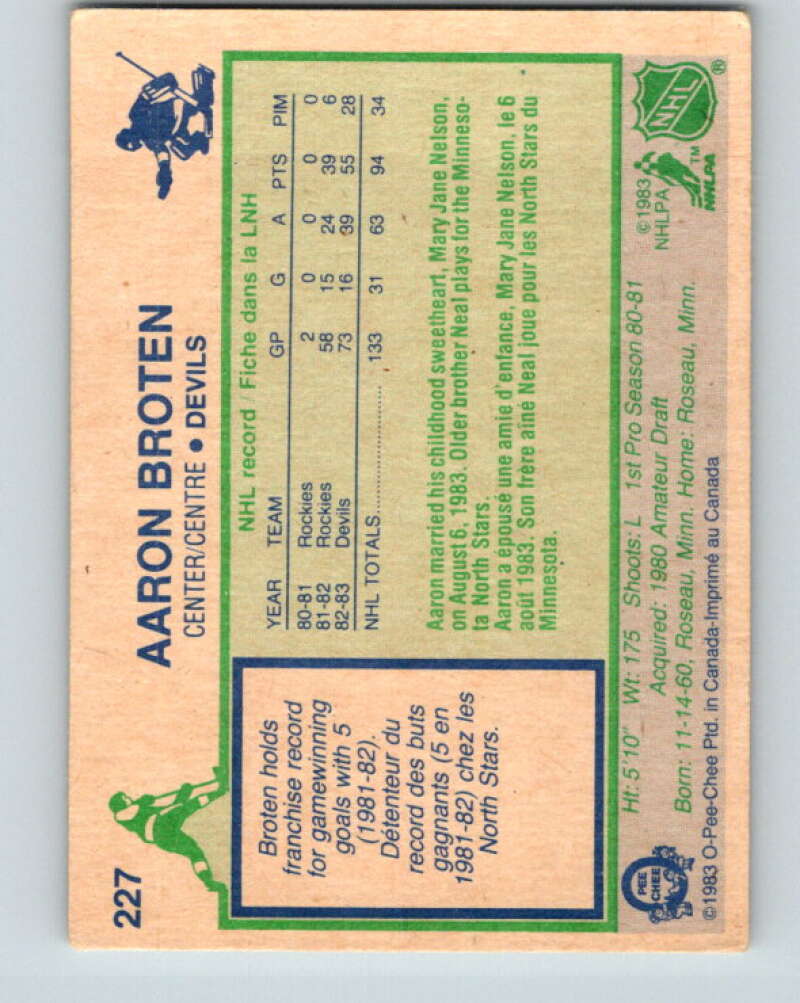 1983-84 O-Pee-Chee #227 Aaron Broten New Jersey Devils V27455