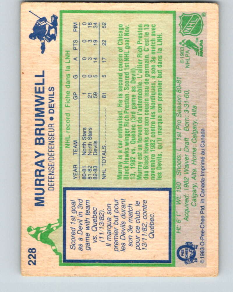 1983-84 O-Pee-Chee #228 Murray Brumwell RC Rookie Devils V27456