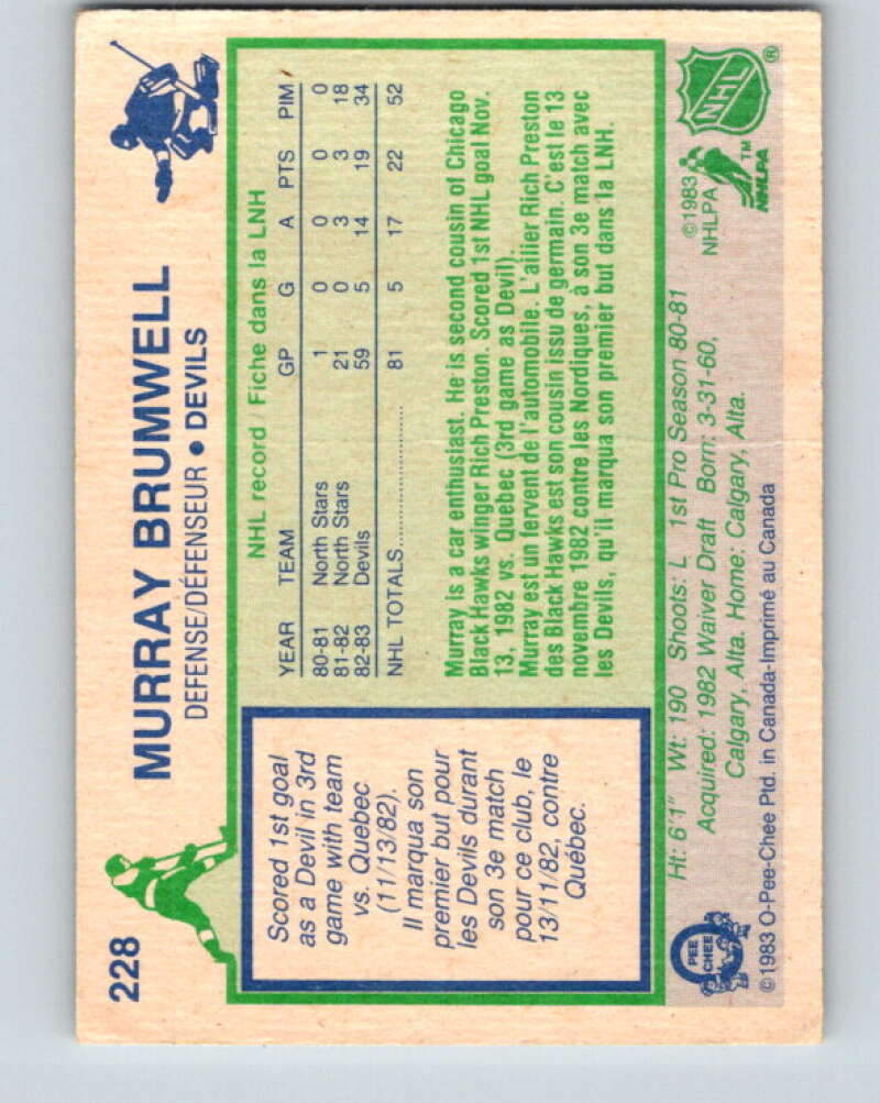 1983-84 O-Pee-Chee #228 Murray Brumwell RC Rookie Devils V27457