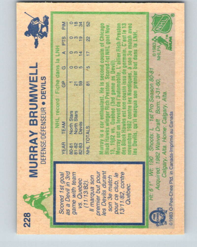 1983-84 O-Pee-Chee #228 Murray Brumwell RC Rookie Devils V27458
