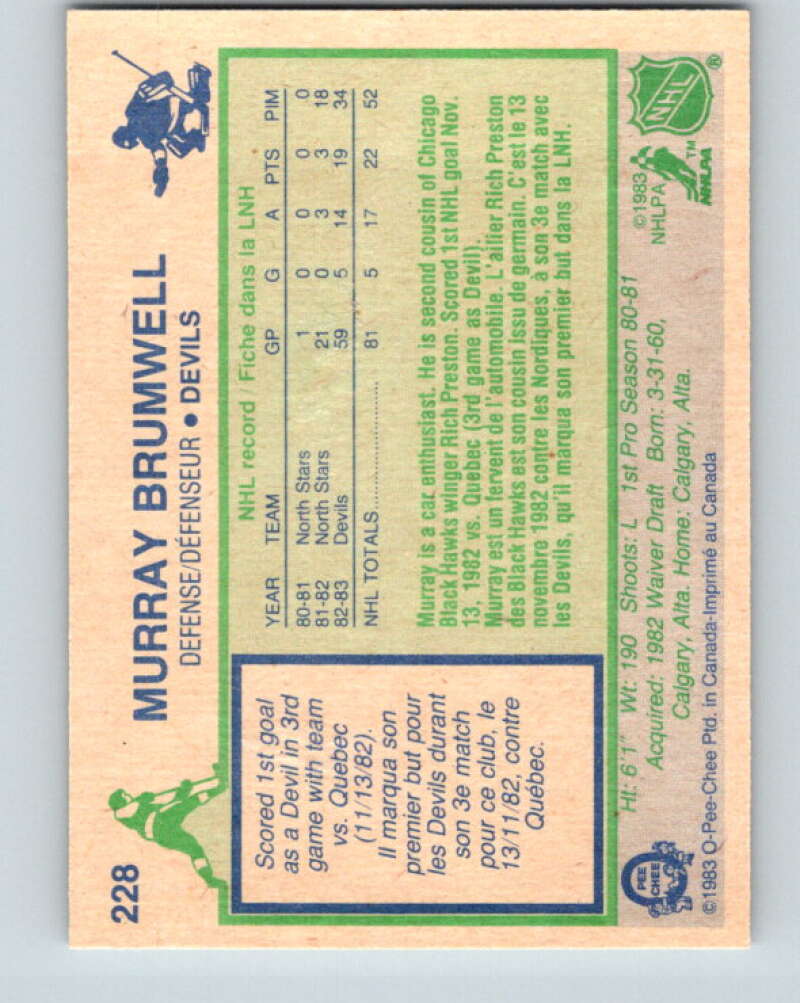 1983-84 O-Pee-Chee #228 Murray Brumwell RC Rookie Devils V27459
