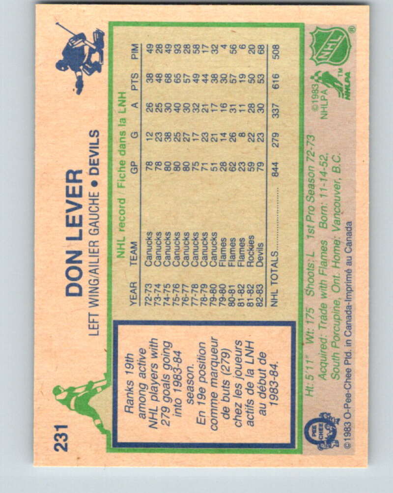 1983-84 O-Pee-Chee #231 Don Lever New Jersey Devils V27469