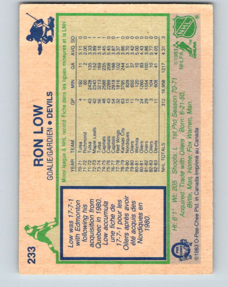 1983-84 O-Pee-Chee #233 Ron Low New Jersey Devils V27480