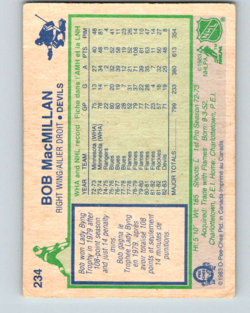 1983-84 O-Pee-Chee #234 Bob MacMillan New Jersey Devils V27483