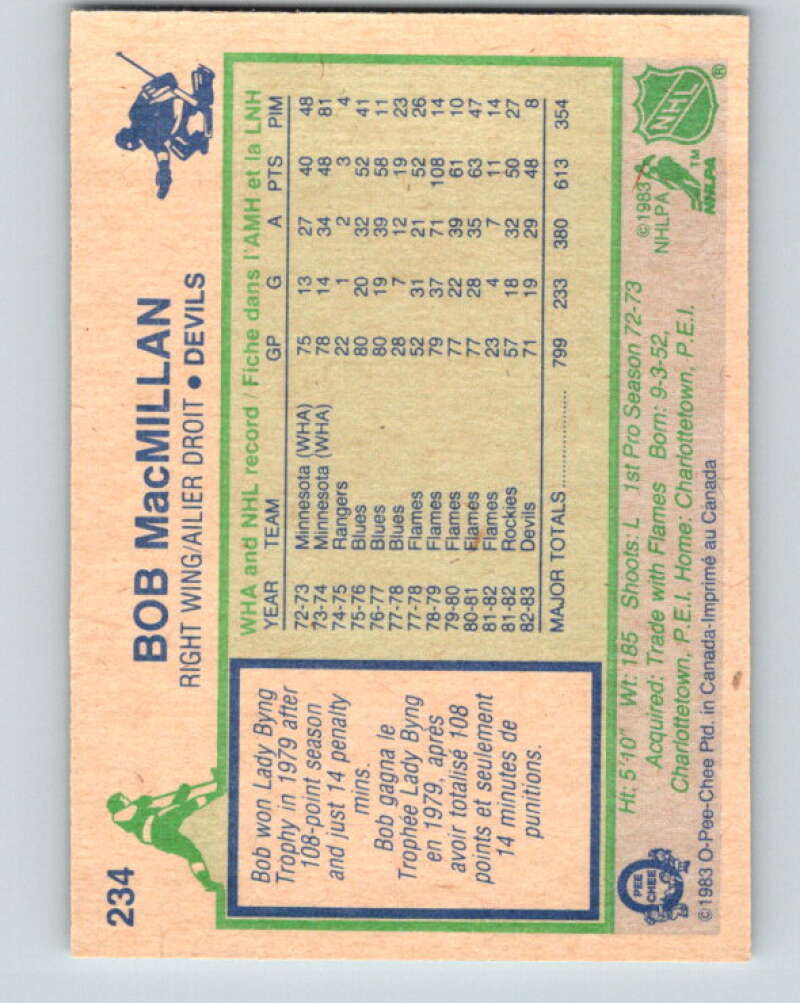 1983-84 O-Pee-Chee #234 Bob MacMillan New Jersey Devils V27485