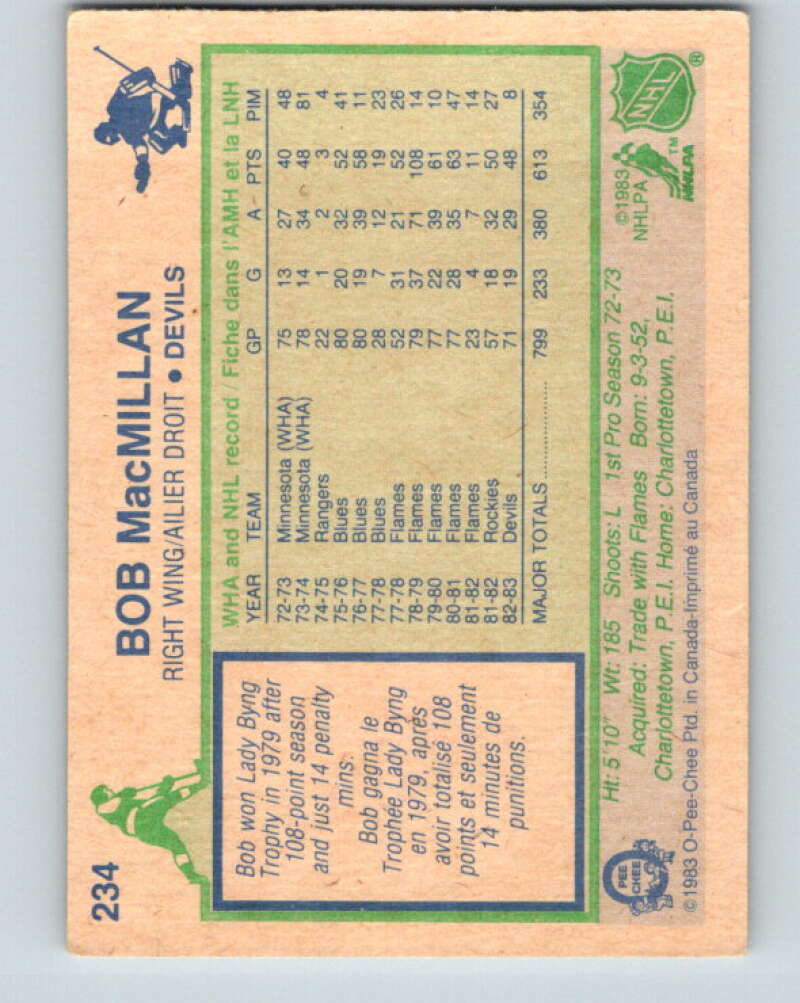 1983-84 O-Pee-Chee #234 Bob MacMillan New Jersey Devils V27486