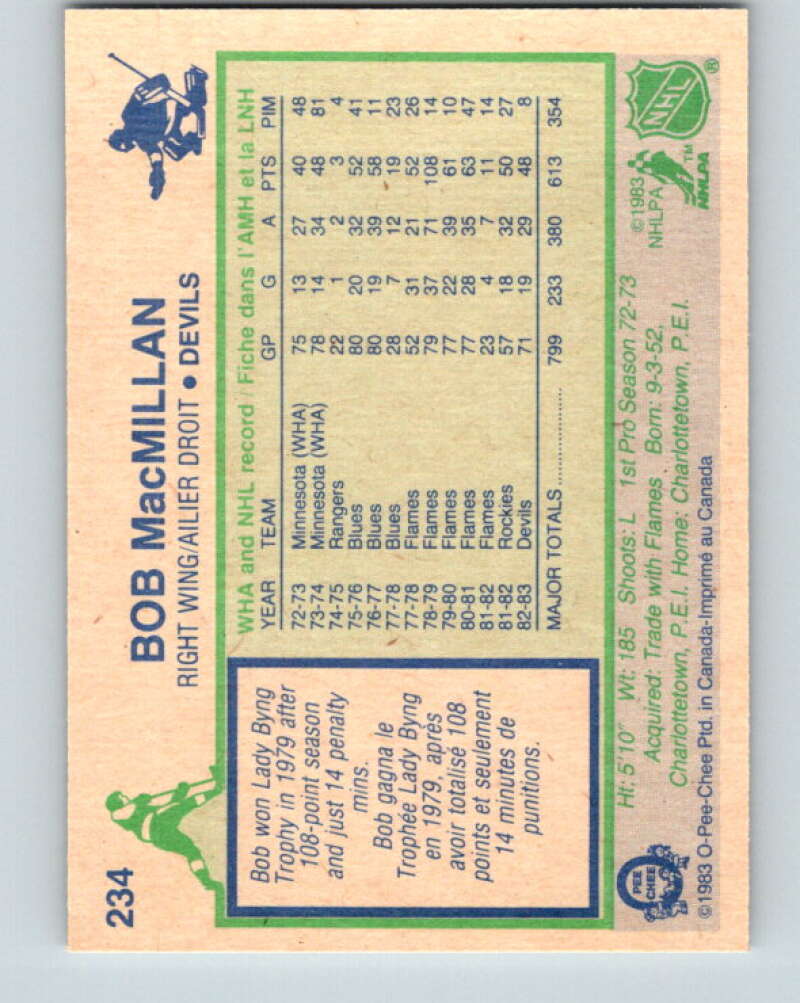 1983-84 O-Pee-Chee #234 Bob MacMillan New Jersey Devils V27487