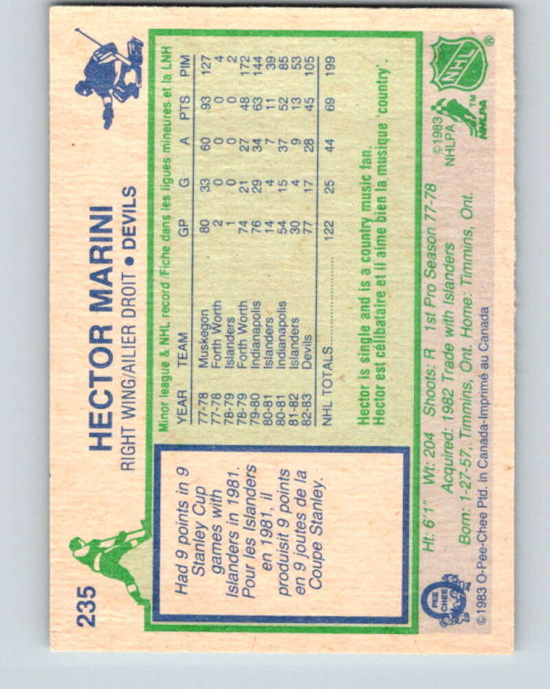 1983-84 O-Pee-Chee #235 Hector Marini RC Rookie Devils V27488