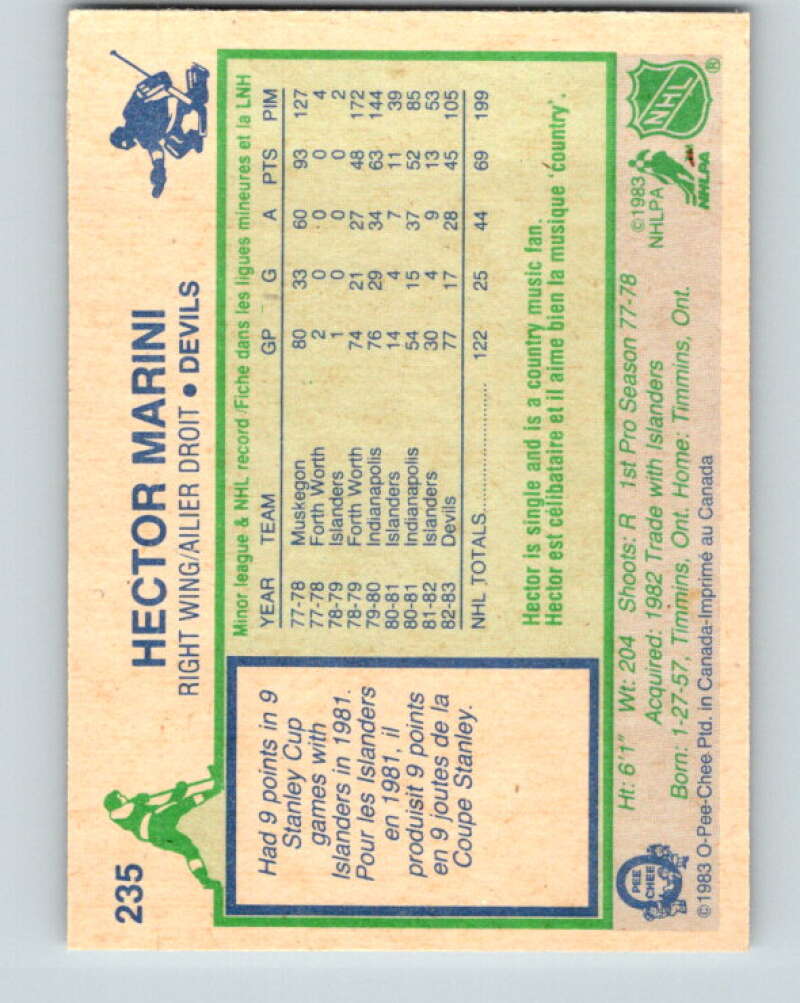 1983-84 O-Pee-Chee #235 Hector Marini RC Rookie Devils V27489
