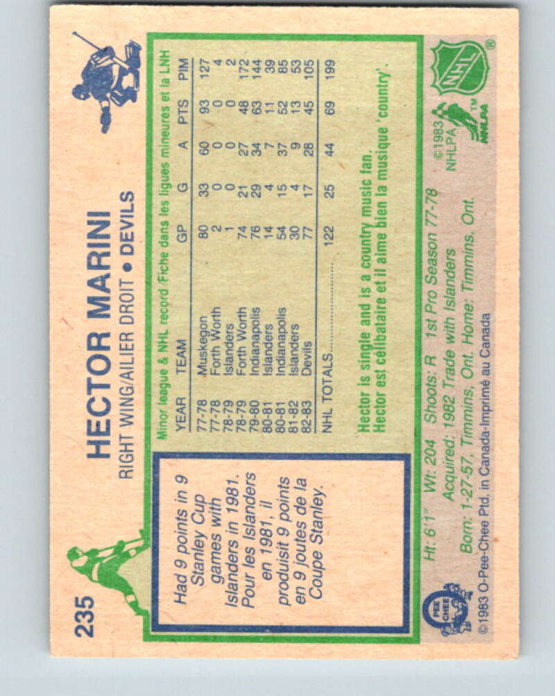 1983-84 O-Pee-Chee #235 Hector Marini RC Rookie Devils V27491