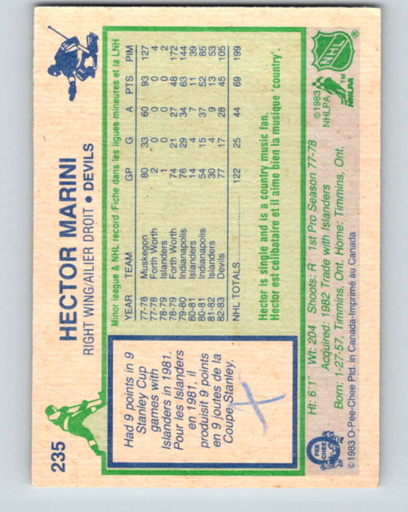 1983-84 O-Pee-Chee #235 Hector Marini RC Rookie Devils V27492