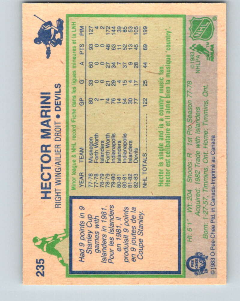 1983-84 O-Pee-Chee #235 Hector Marini RC Rookie Devils V27494