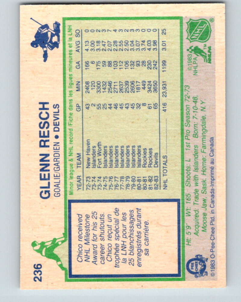 1983-84 O-Pee-Chee #236 Glenn Resch New Jersey Devils V27497