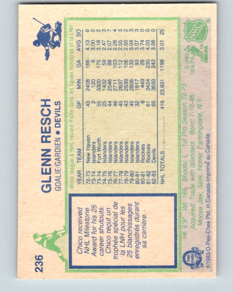 1983-84 O-Pee-Chee #236 Glenn Resch New Jersey Devils V27498