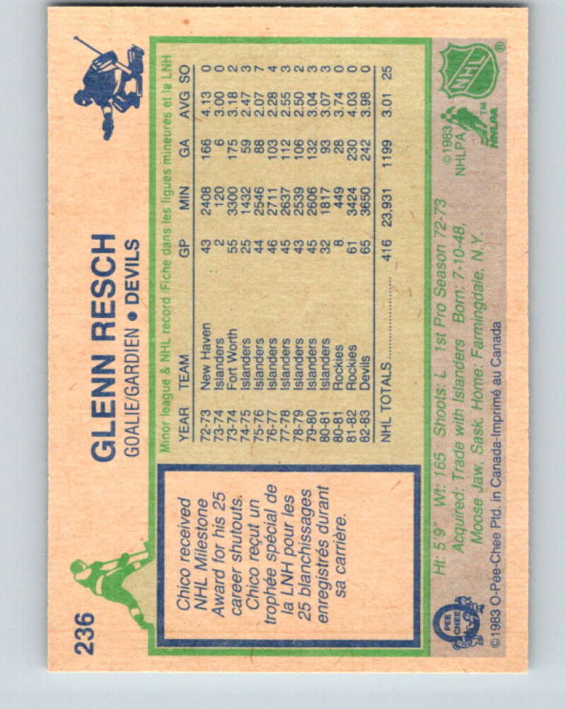 1983-84 O-Pee-Chee #236 Glenn Resch New Jersey Devils V27499