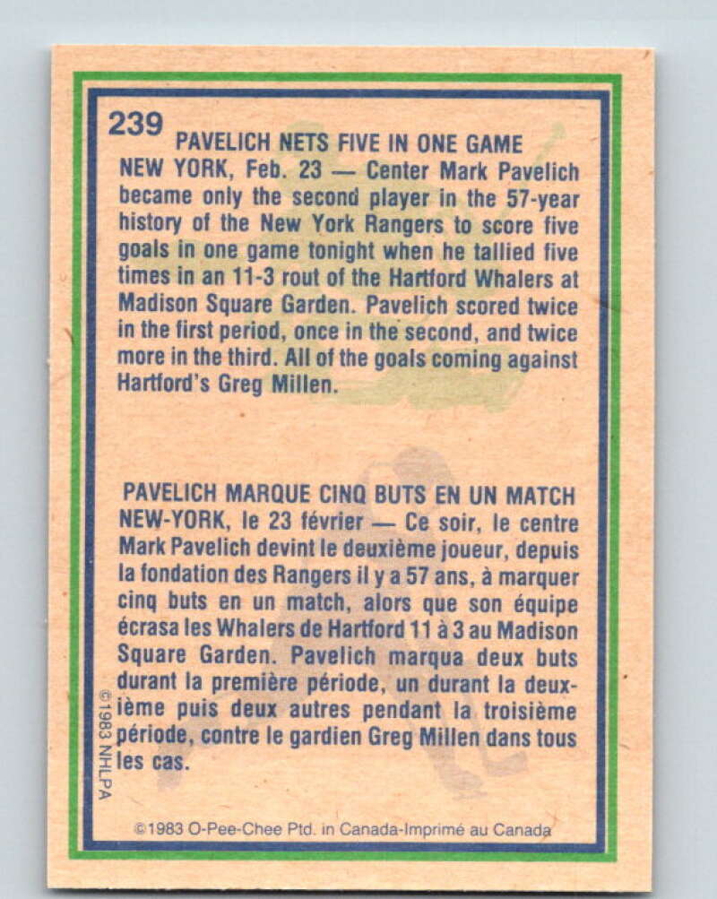 1983-84 O-Pee-Chee #239 Mark Pavelich HL New York Rangers V27503