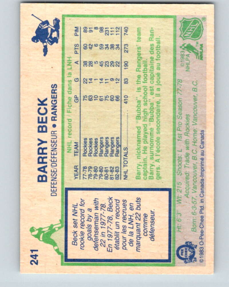 1983-84 O-Pee-Chee #241 Barry Beck New York Rangers V27512