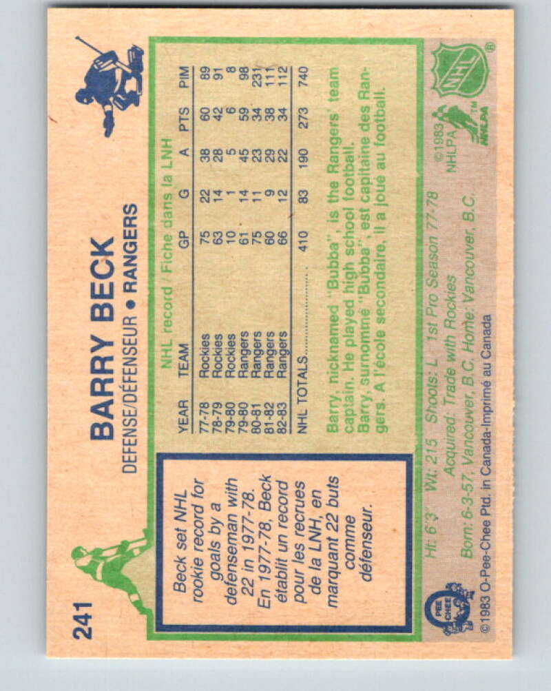 1983-84 O-Pee-Chee #241 Barry Beck New York Rangers V27515