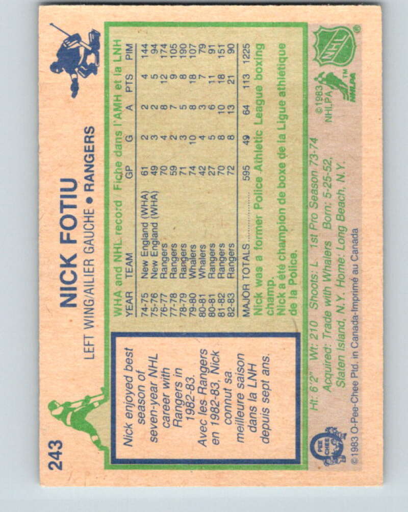 1983-84 O-Pee-Chee #243 Nick Fotiu New York Rangers V27520