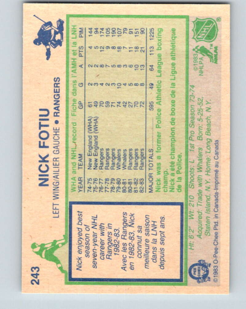 1983-84 O-Pee-Chee #243 Nick Fotiu New York Rangers V27522