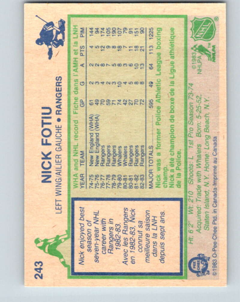 1983-84 O-Pee-Chee #243 Nick Fotiu New York Rangers V27523