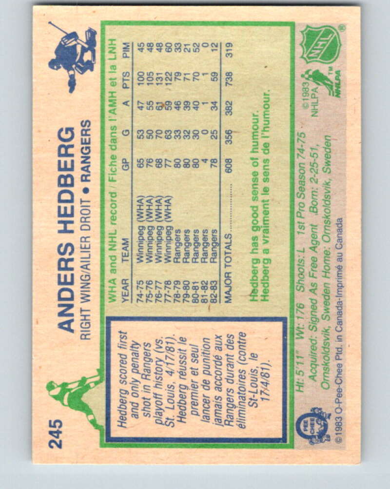 1983-84 O-Pee-Chee #245 Anders Hedberg New York Rangers V27525