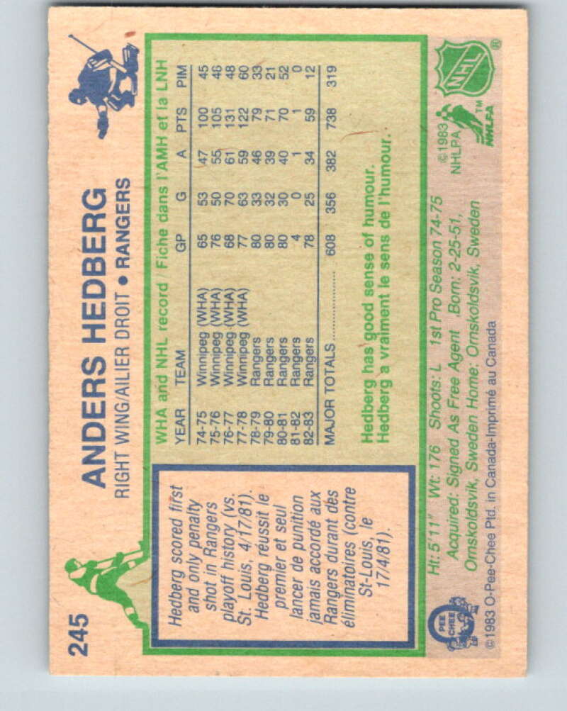 1983-84 O-Pee-Chee #245 Anders Hedberg New York Rangers V27527