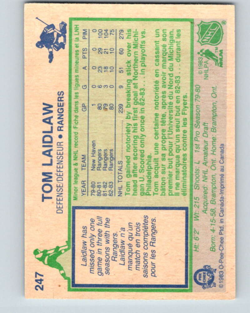 1983-84 O-Pee-Chee #247 Tom Laidlaw New York Rangers V27538