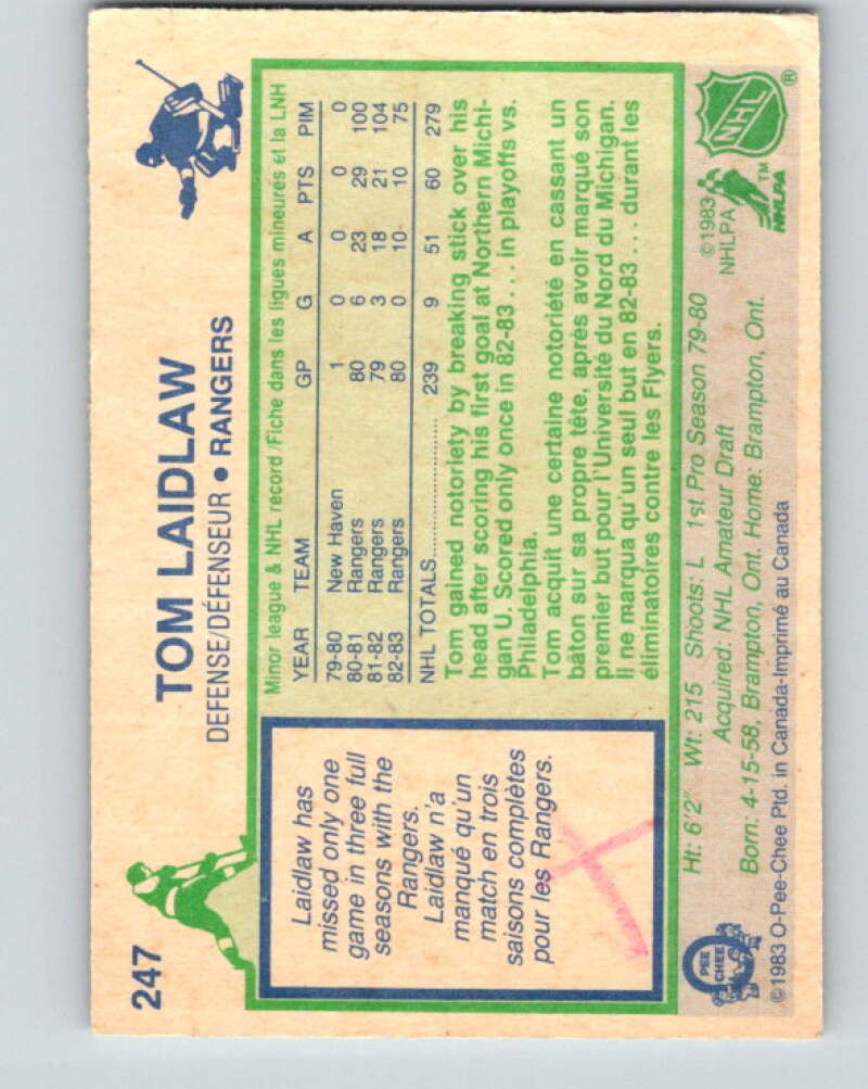 1983-84 O-Pee-Chee #247 Tom Laidlaw New York Rangers V27539