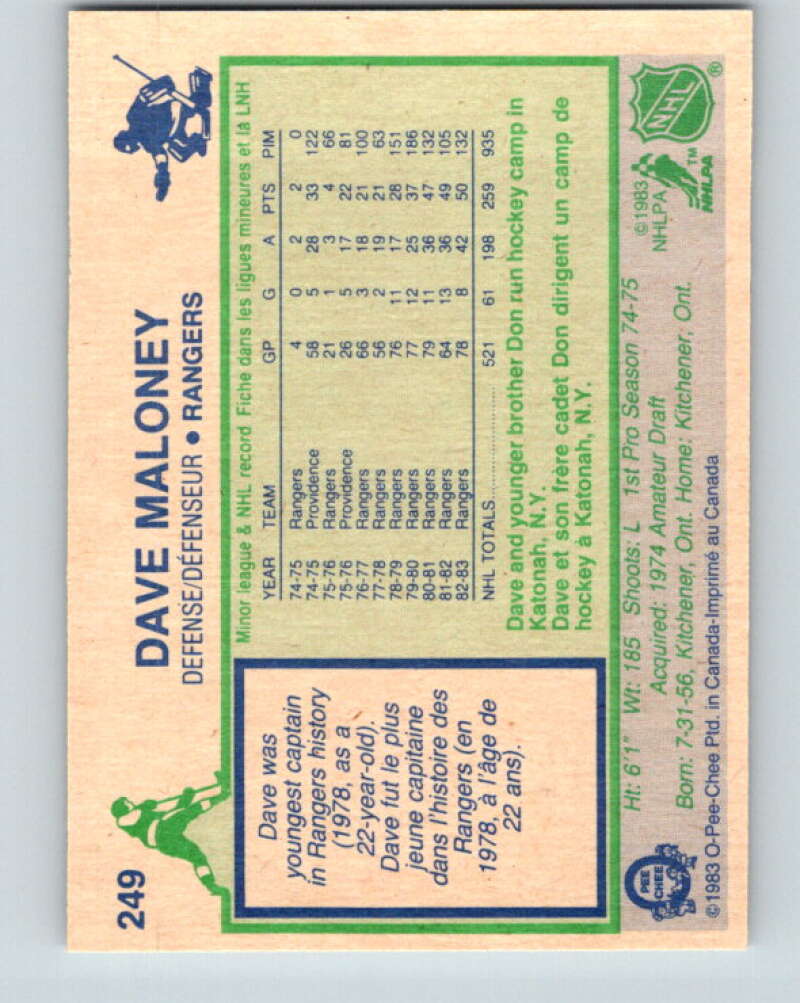 1983-84 O-Pee-Chee #249 Dave Maloney New York Rangers V27544