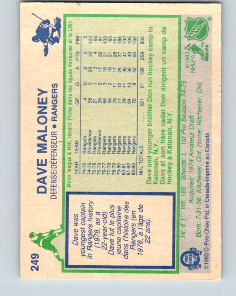 1983-84 O-Pee-Chee #249 Dave Maloney New York Rangers V27545
