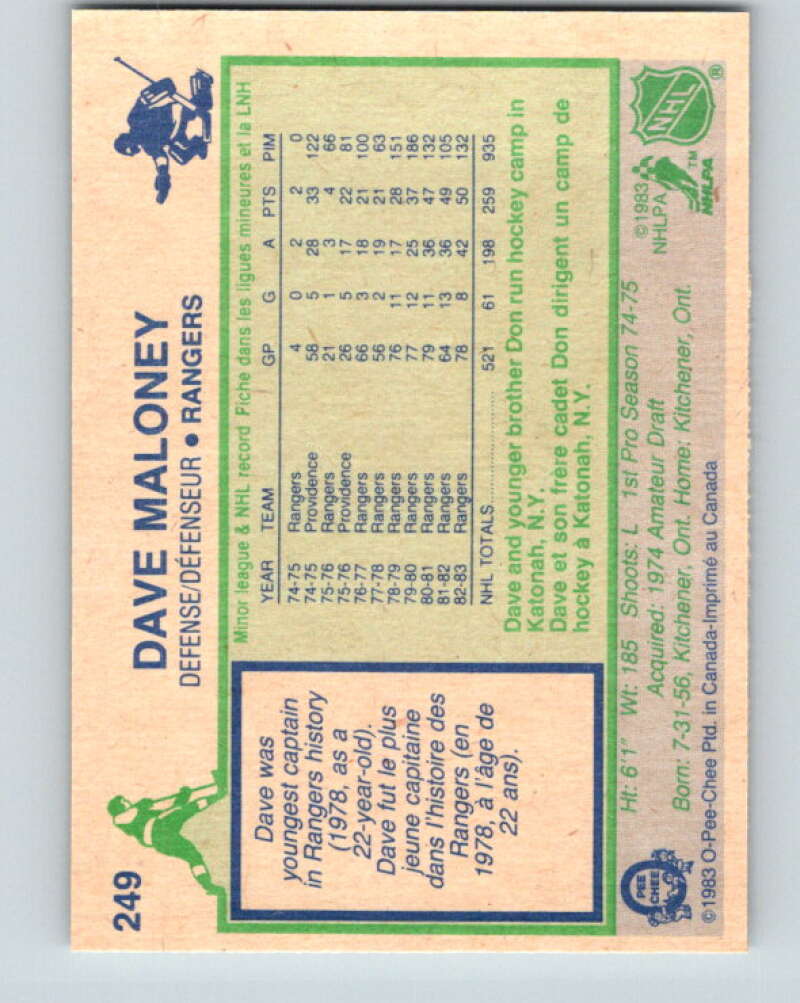1983-84 O-Pee-Chee #249 Dave Maloney New York Rangers V27546