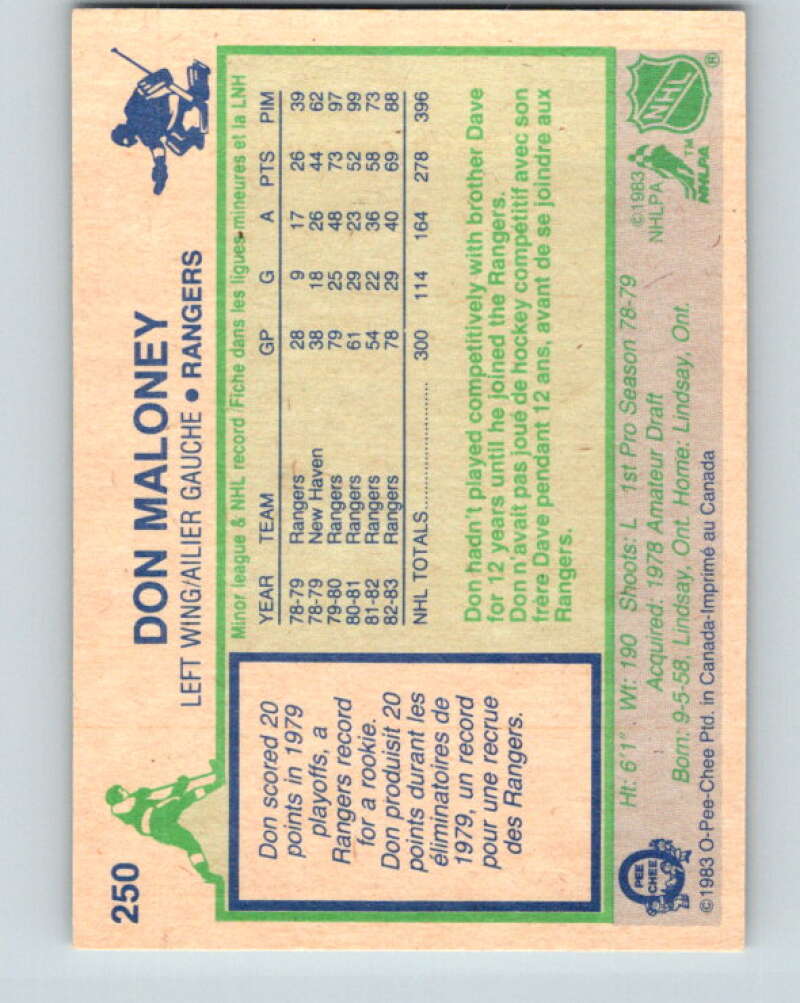 1983-84 O-Pee-Chee #250 Don Maloney New York Rangers V27547