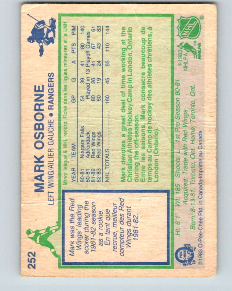 1983-84 O-Pee-Chee #252 Mark Osborne New York Rangers V27551