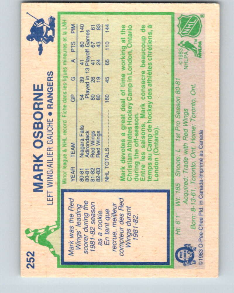1983-84 O-Pee-Chee #252 Mark Osborne New York Rangers V27552