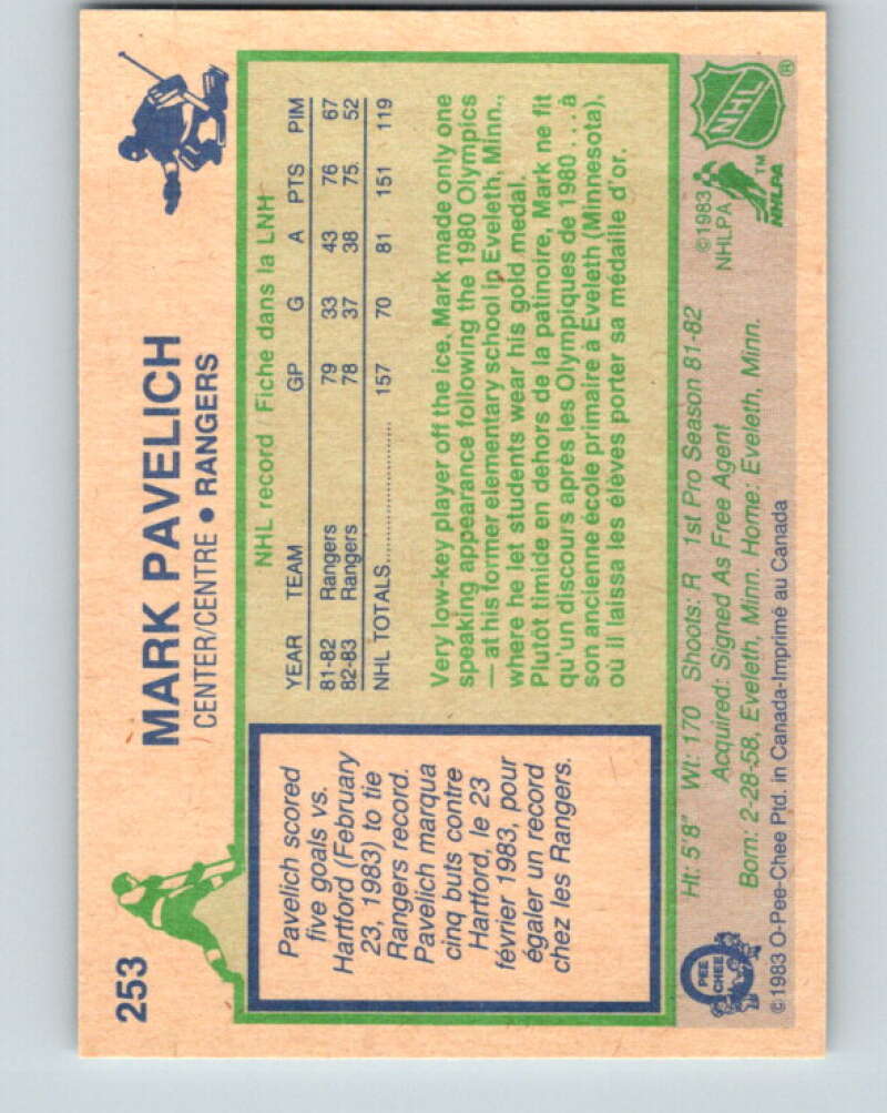 1983-84 O-Pee-Chee #253 Mark Pavelich New York Rangers V27553