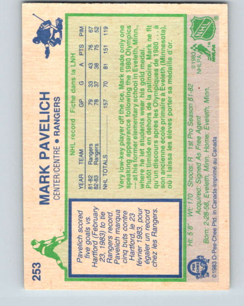 1983-84 O-Pee-Chee #253 Mark Pavelich New York Rangers V27555