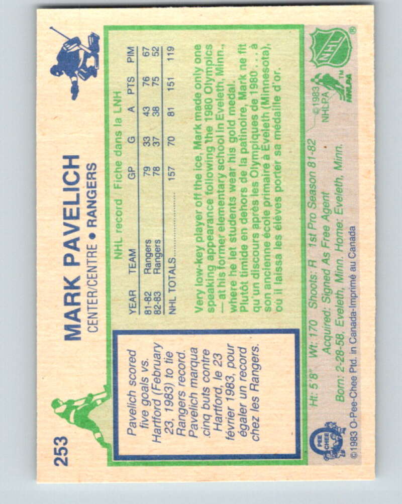 1983-84 O-Pee-Chee #253 Mark Pavelich New York Rangers V27556