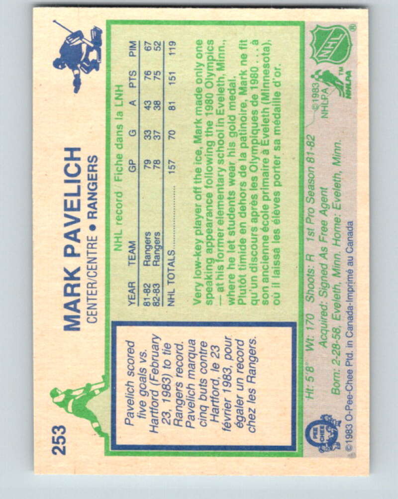 1983-84 O-Pee-Chee #253 Mark Pavelich New York Rangers V27557