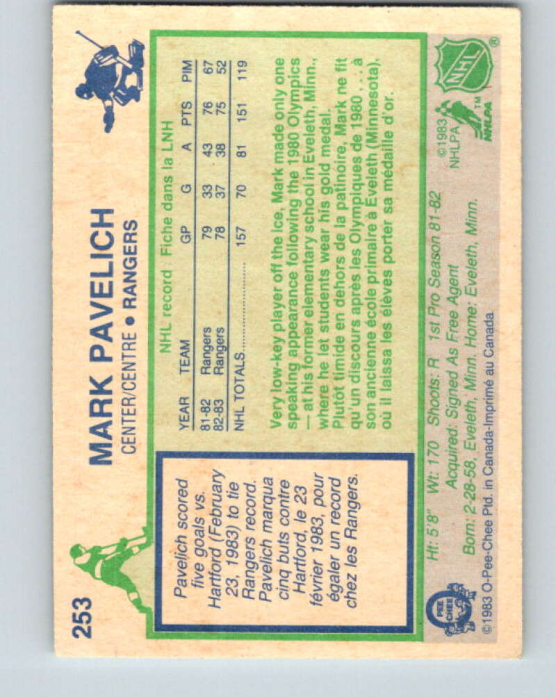 1983-84 O-Pee-Chee #253 Mark Pavelich New York Rangers V27558