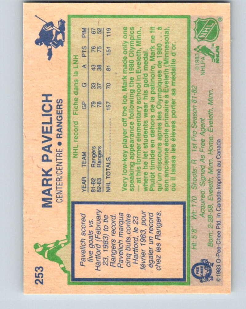 1983-84 O-Pee-Chee #253 Mark Pavelich New York Rangers V27559