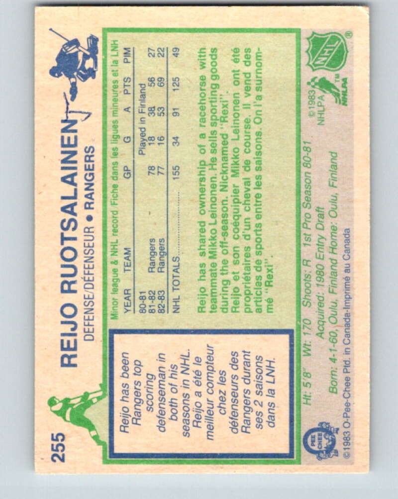 1983-84 O-Pee-Chee #255 Reijo Ruotsalainen New York Rangers V27563