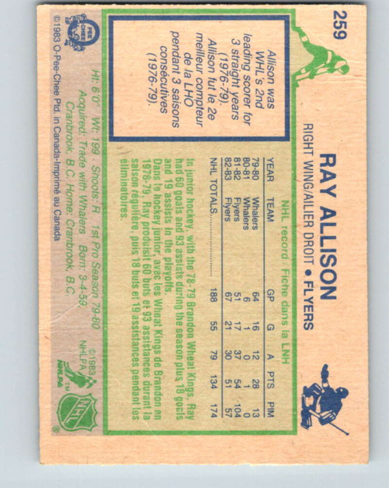 1983-84 O-Pee-Chee #259 Ray Allison Philadelphia Flyers V27573