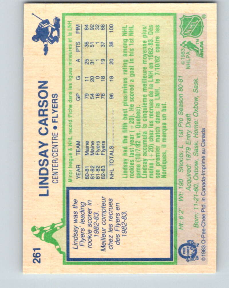 1983-84 O-Pee-Chee #261 Lindsay Carson RC Rookie Flyers V27578