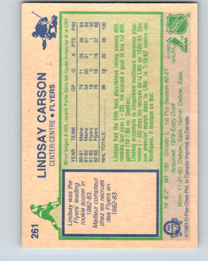 1983-84 O-Pee-Chee #261 Lindsay Carson RC Rookie Flyers V27579